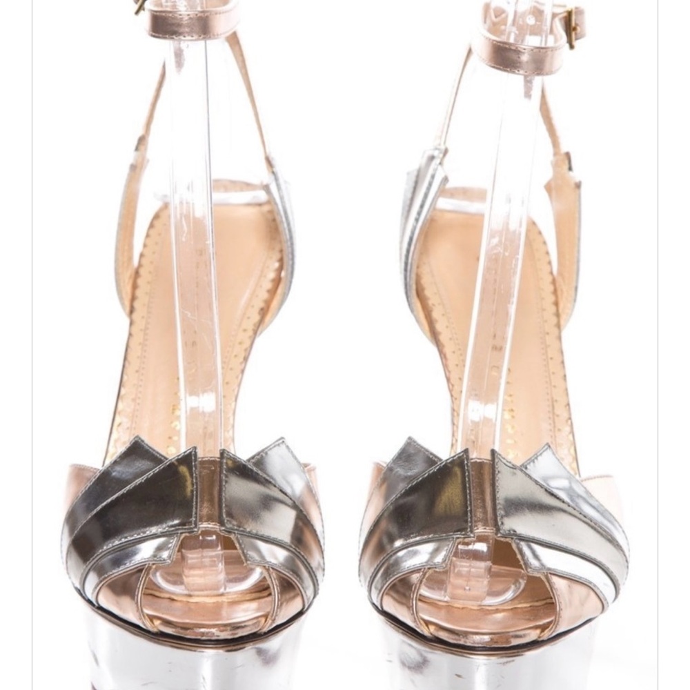 Charlotte Olympia Silver & Gold Peep Toe Platforms SZ 37.5